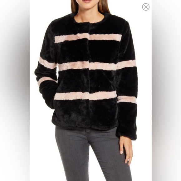RACHEL PARCELL Black and Pink Striped Faux Fur Jacket - XXS - Picture 6 of 11